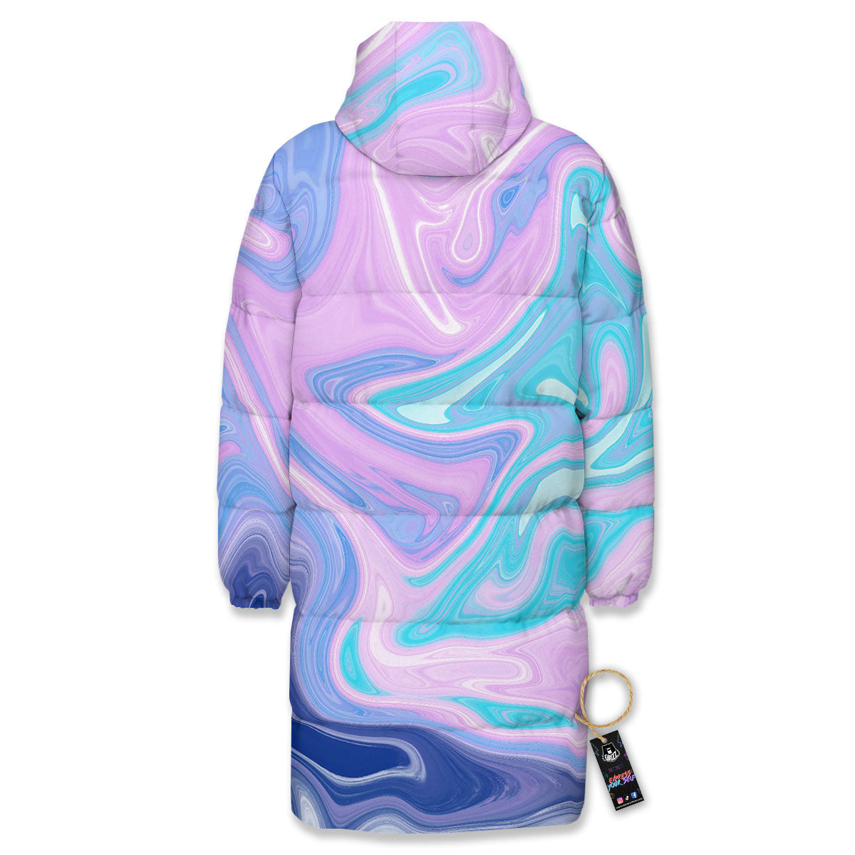 Acid Melt Blue And Pink Print Long Down Jacket-grizzshop
