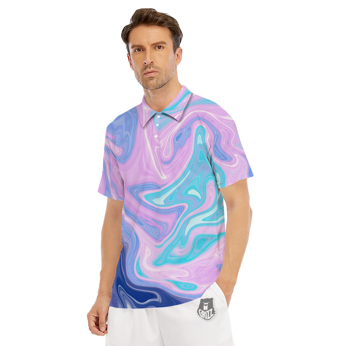 Acid Melt Blue And Pink Print Men's Golf Shirts-grizzshop