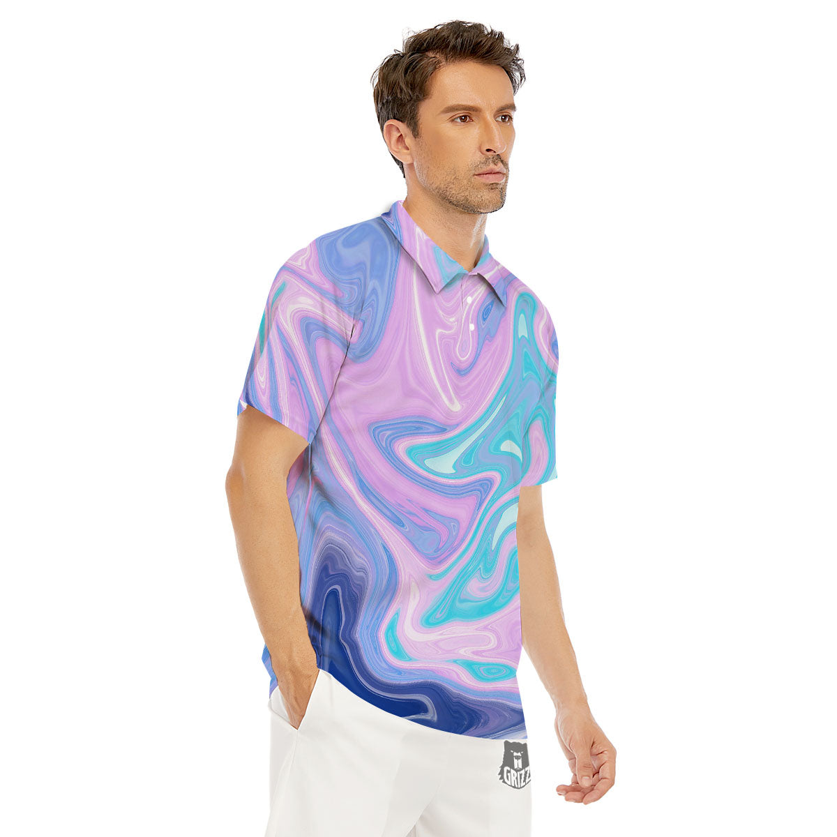 Acid Melt Blue And Pink Print Men's Golf Shirts-grizzshop