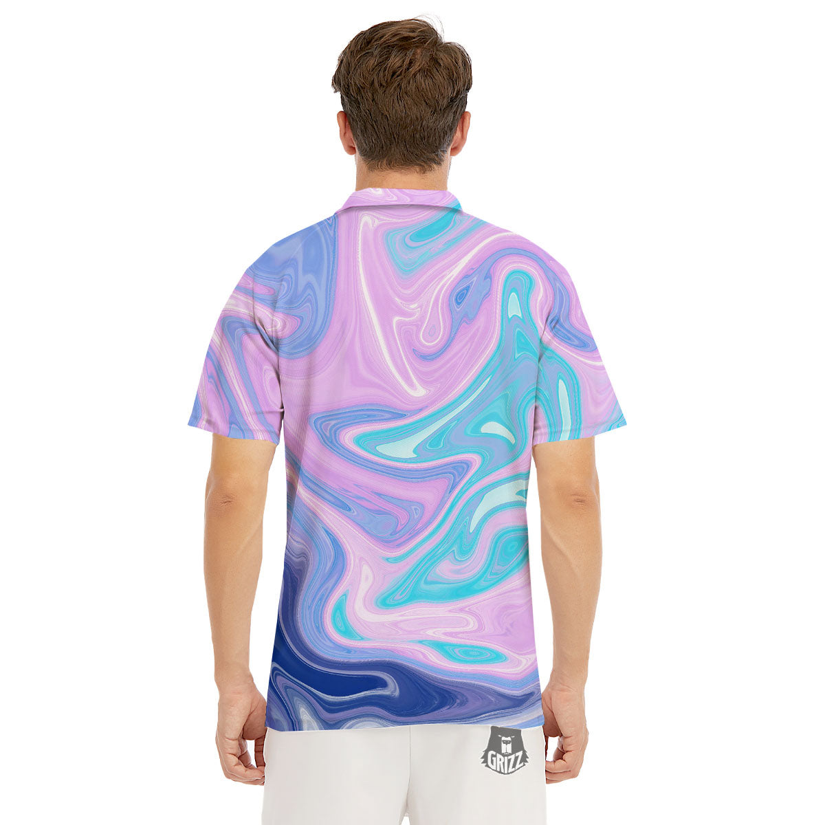 Acid Melt Blue And Pink Print Men's Golf Shirts-grizzshop