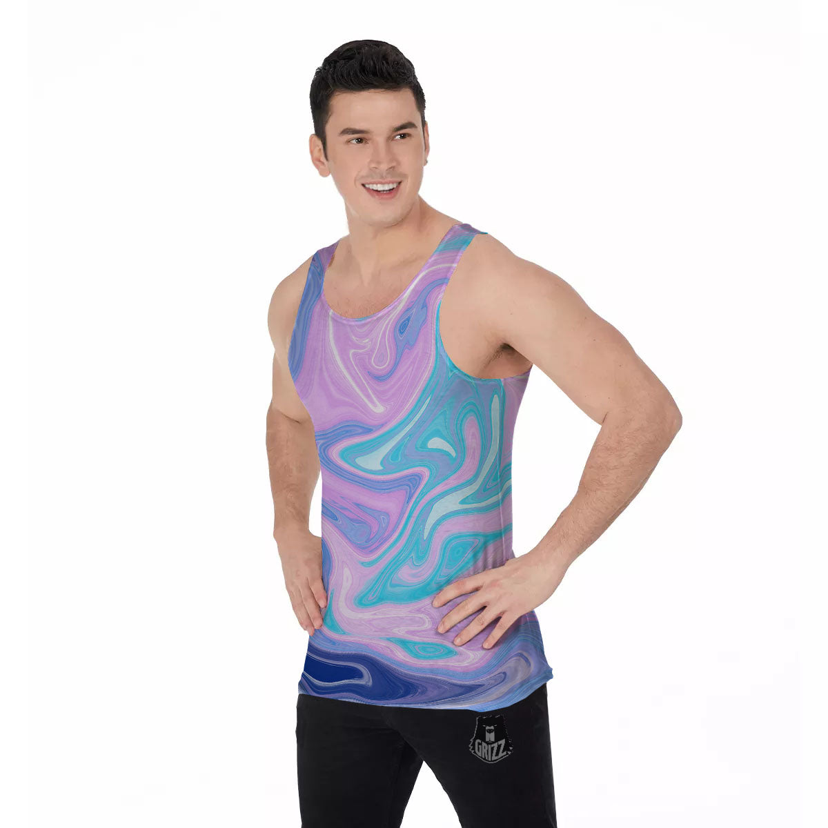 Acid Melt Blue And Pink Print Men's Tank Top-grizzshop