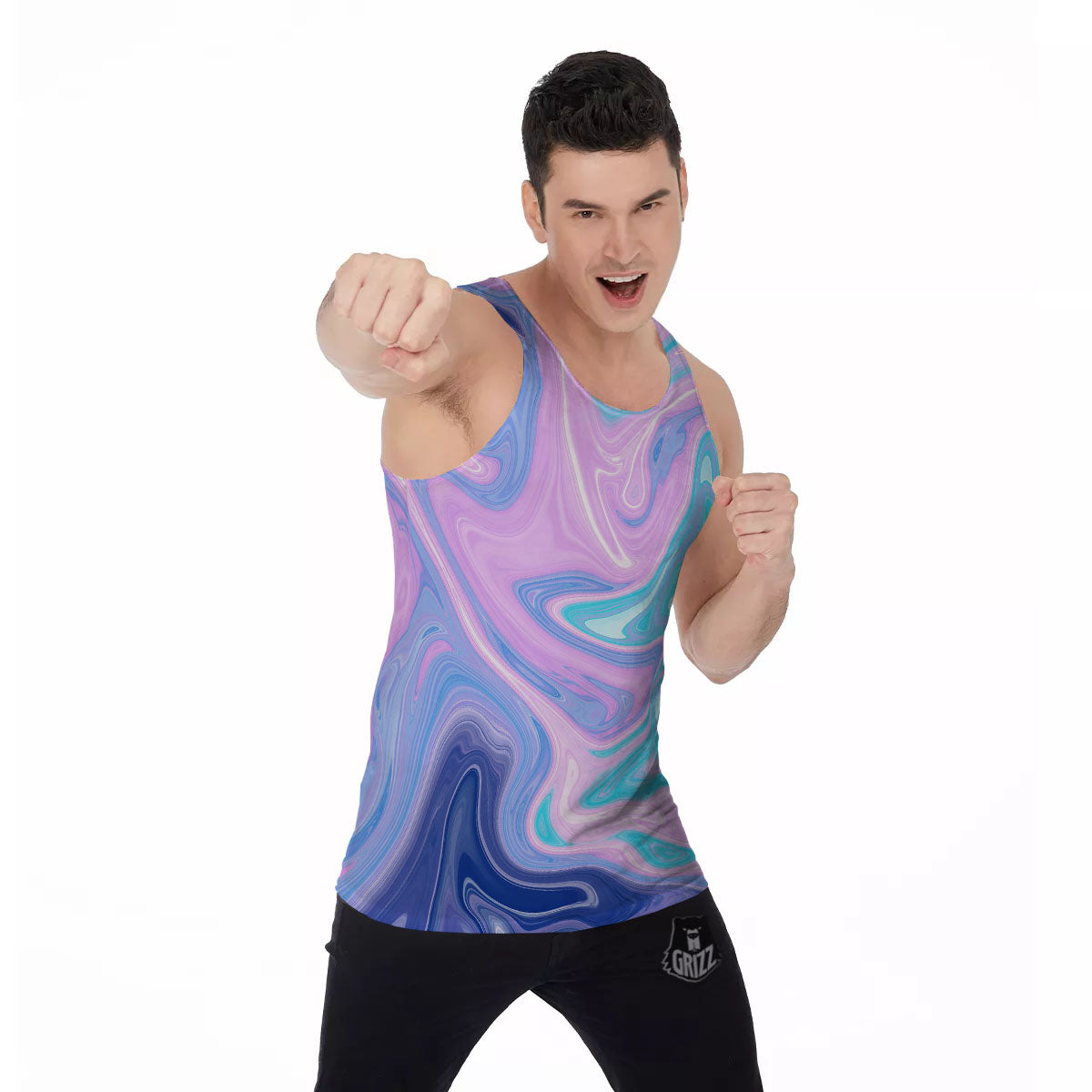 Acid Melt Blue And Pink Print Men's Tank Top-grizzshop