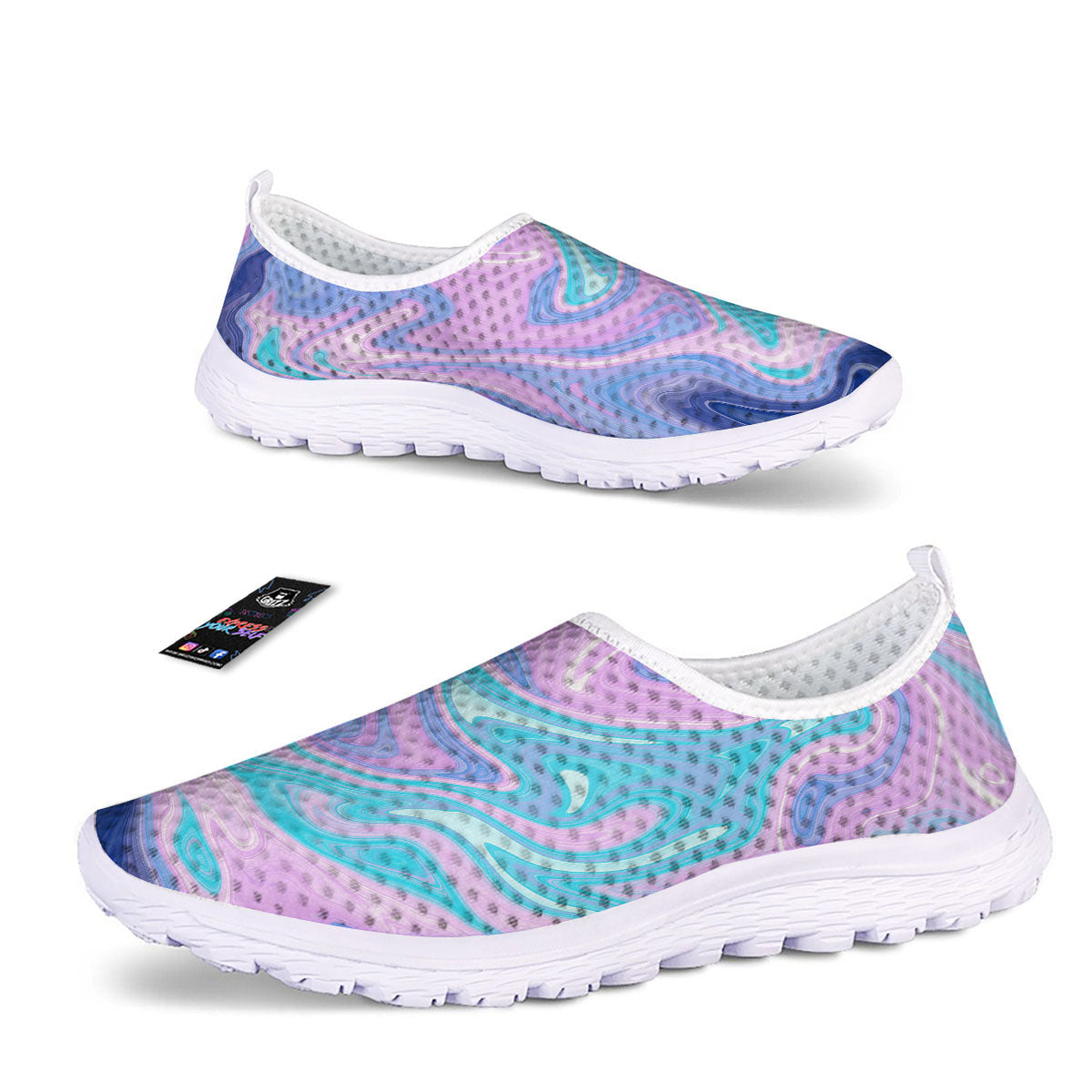 Acid Melt Blue And Pink Print Nurse Shoes-grizzshop