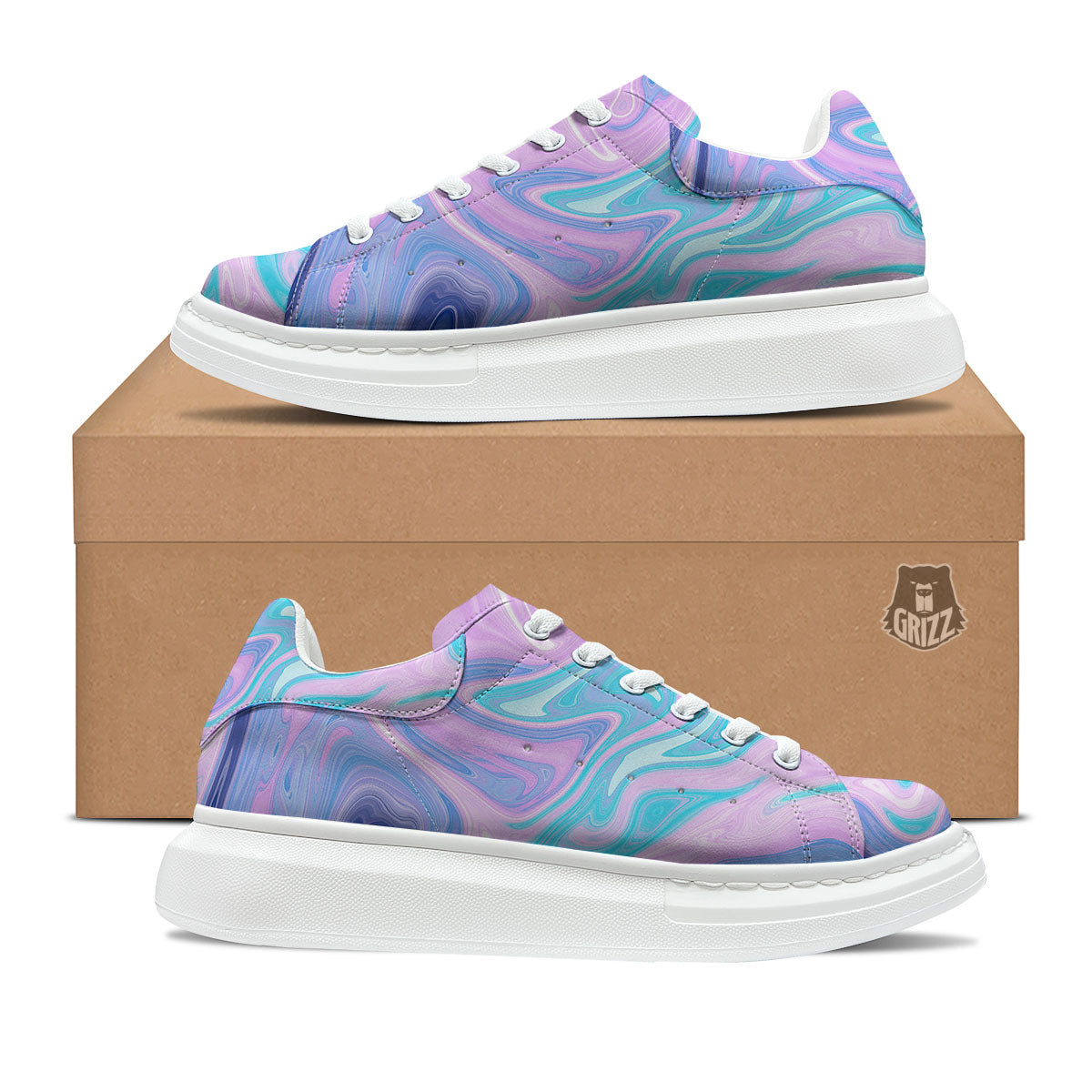 Acid Melt Blue And Pink Print Platform Shoes-grizzshop