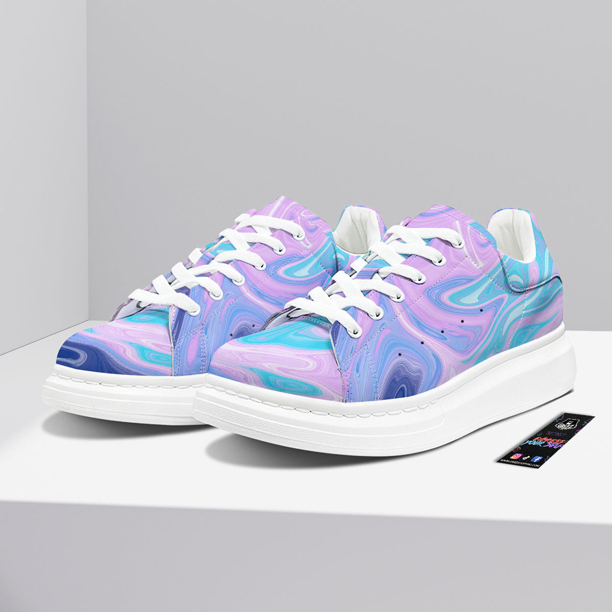 Acid Melt Blue And Pink Print Platform Shoes-grizzshop