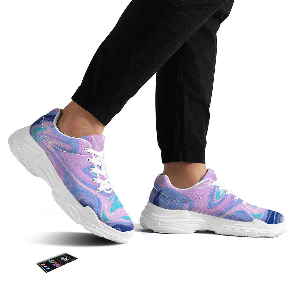 Acid Melt Blue And Pink Print White Chunky Shoes-grizzshop
