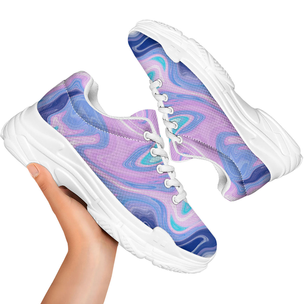 Acid Melt Blue And Pink Print White Chunky Shoes-grizzshop