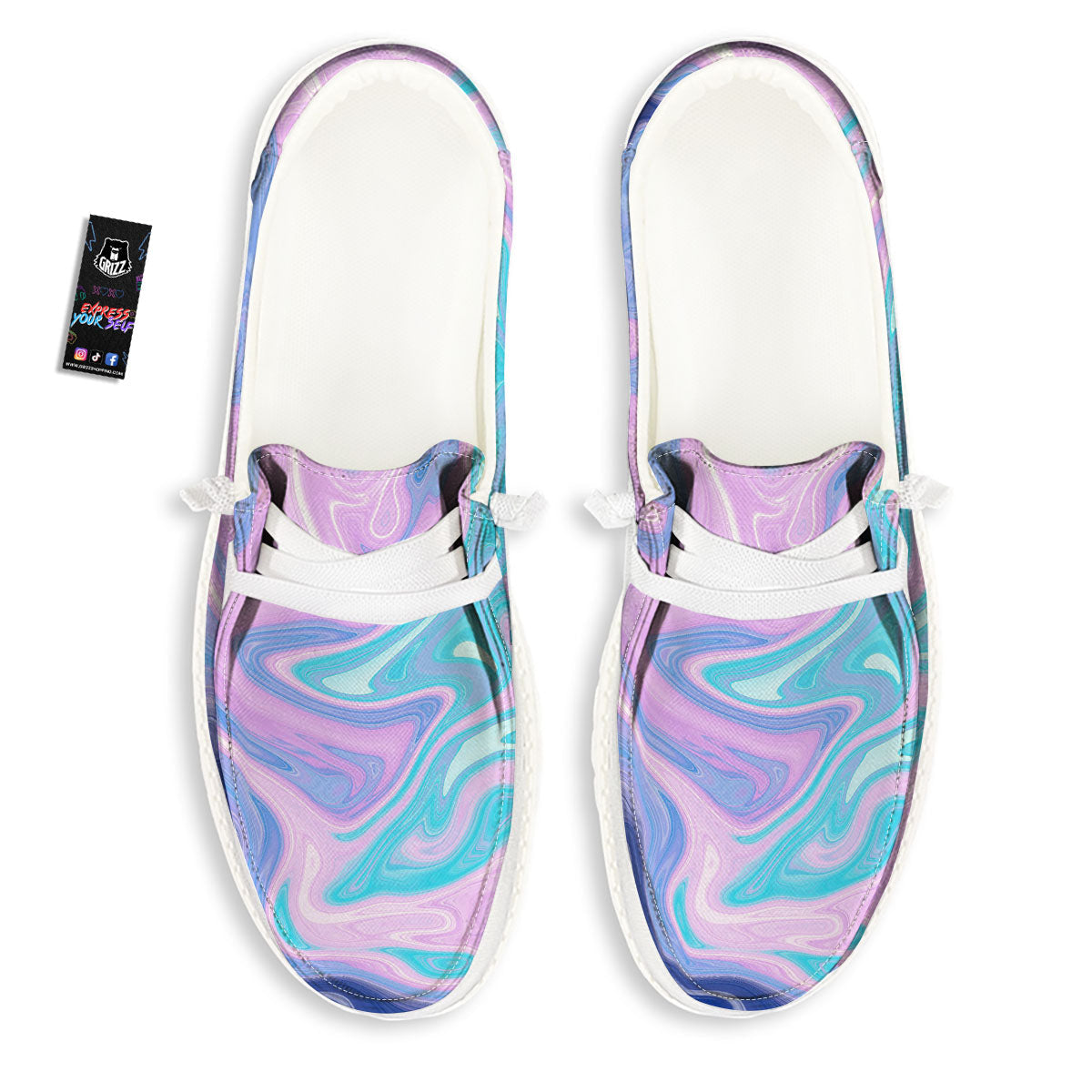Acid Melt Blue And Pink Print White Loafers-grizzshop