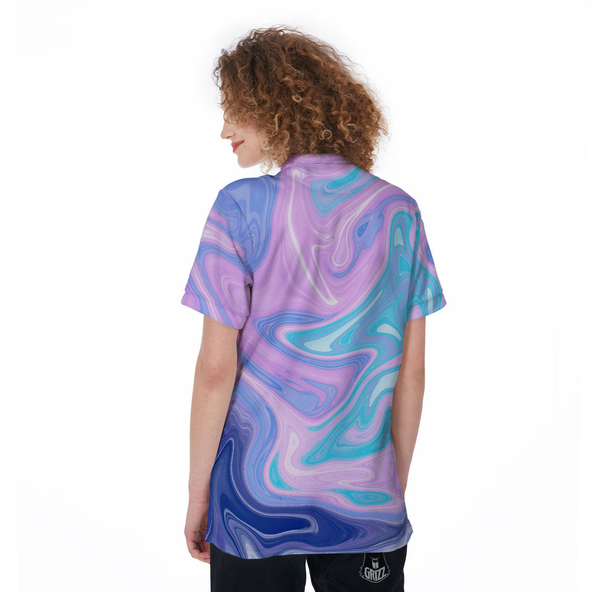 Acid Melt Blue And Pink Print Women's Golf Shirts-grizzshop