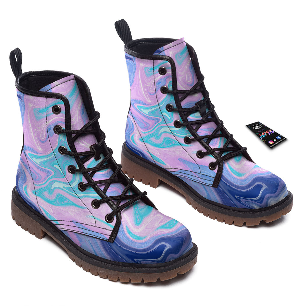 Acid Melt Blue And Pink Print Work Boots-grizzshop