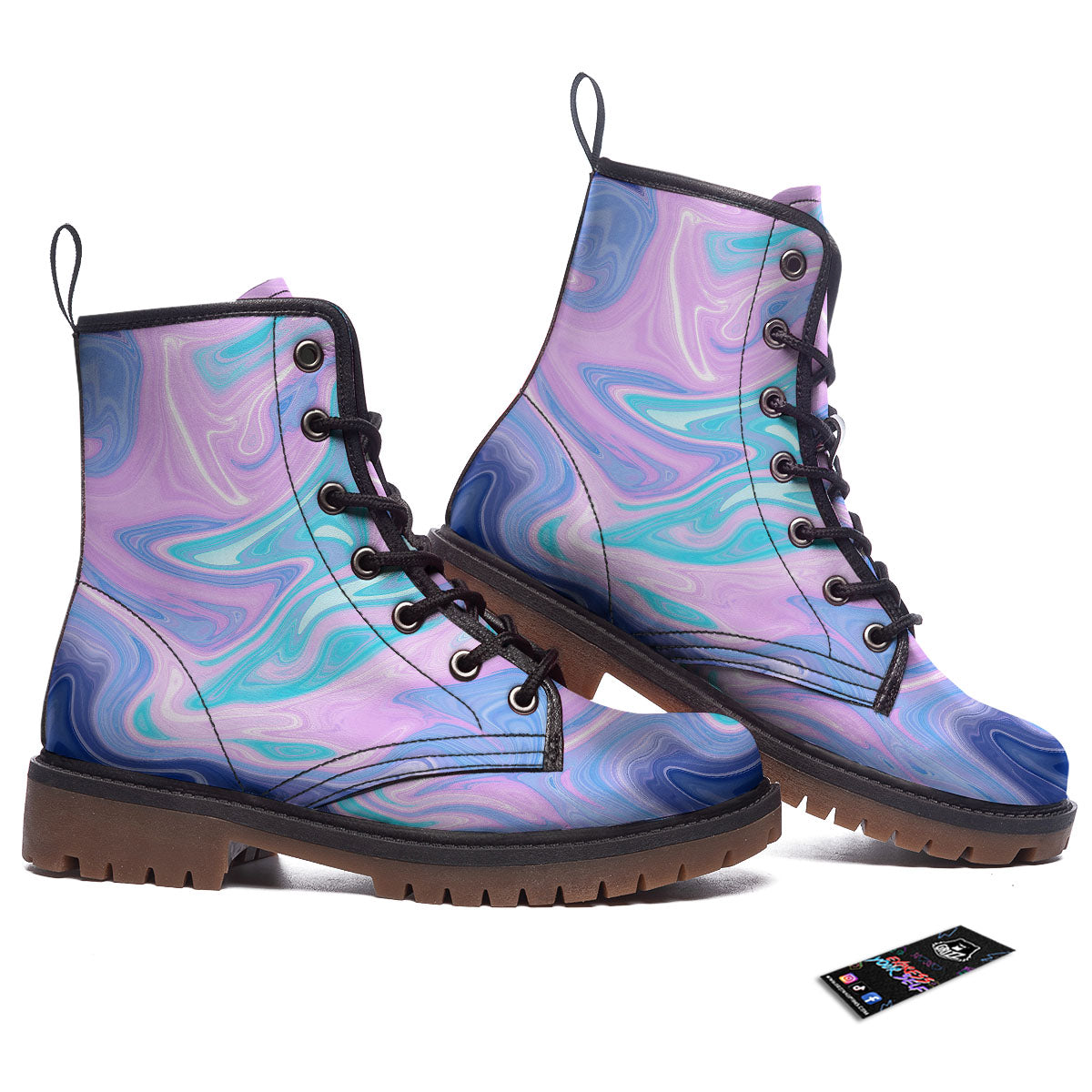 Acid Melt Blue And Pink Print Work Boots-grizzshop