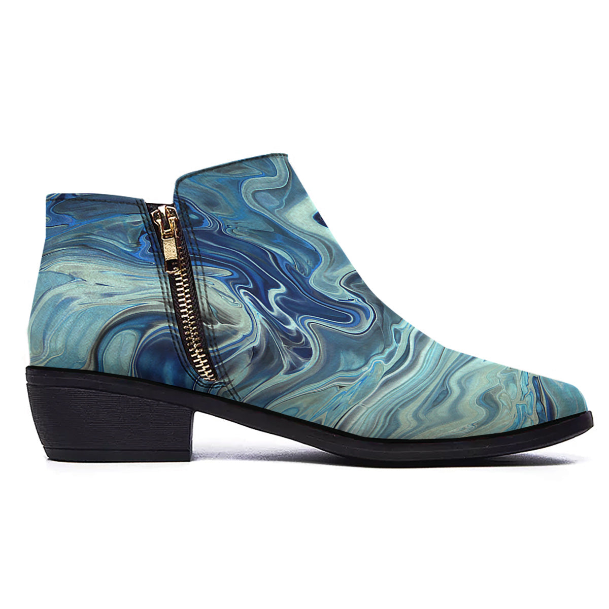 Acid Melt Blue Ocean Print Ankle Boots-grizzshop