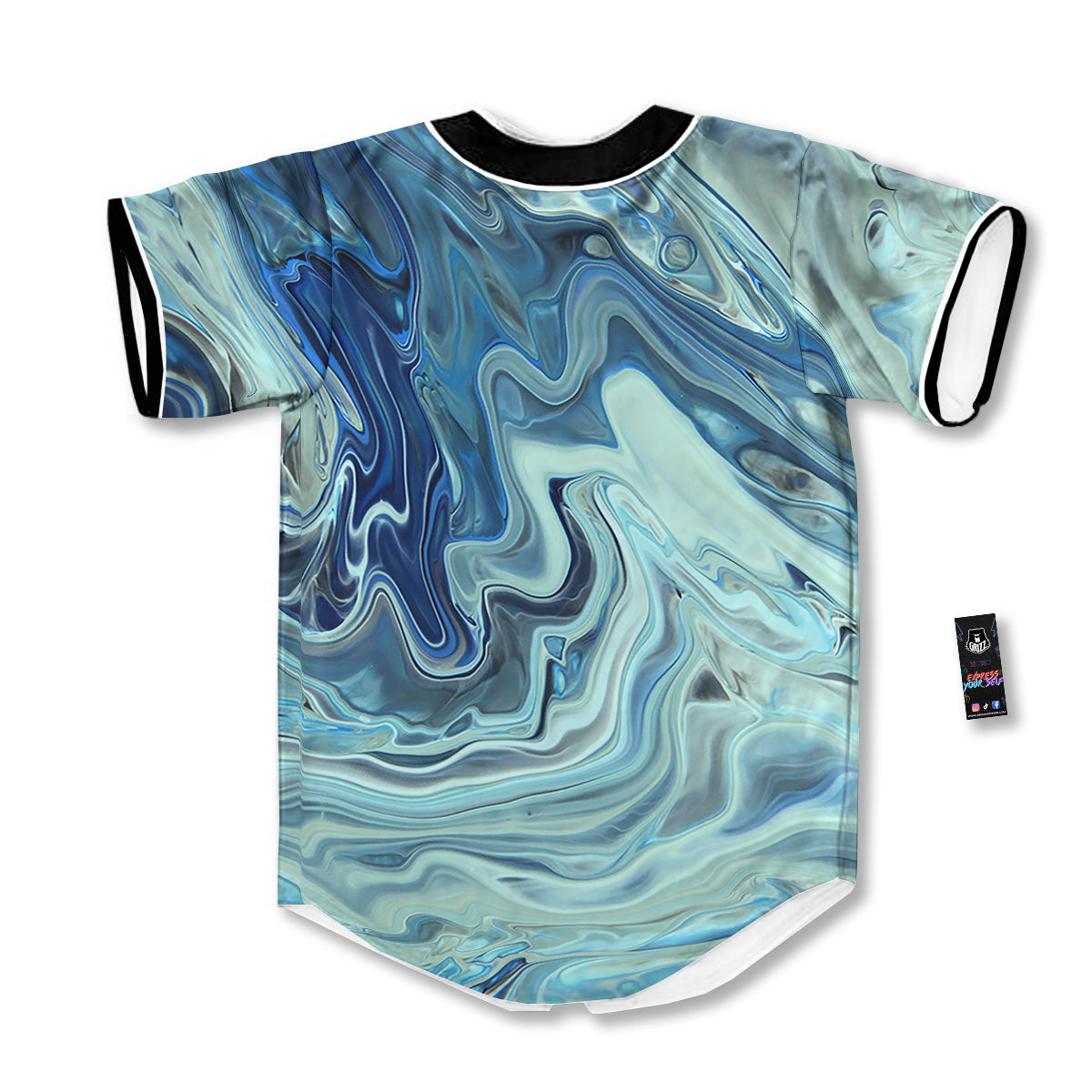 Acid Melt Blue Ocean Print Baseball Jersey-grizzshop