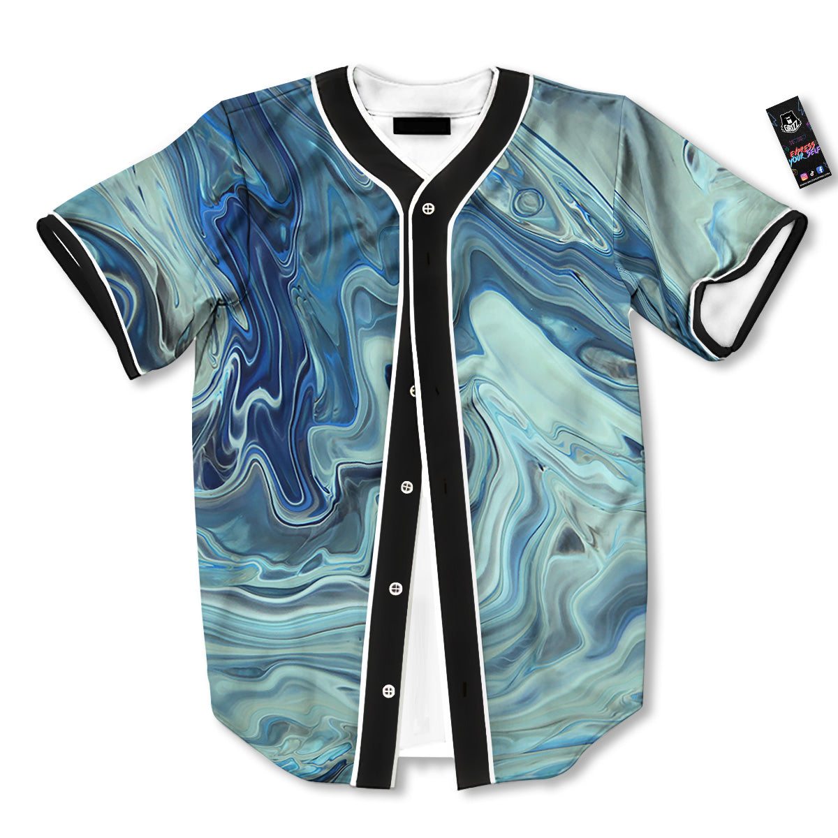 Acid Melt Blue Ocean Print Baseball Jersey-grizzshop