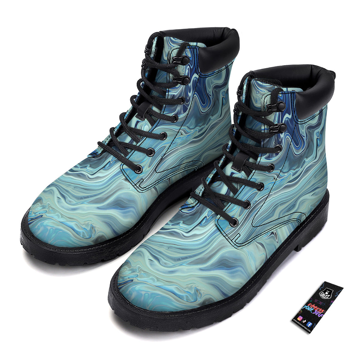 Acid Melt Blue Ocean Print Boots-grizzshop
