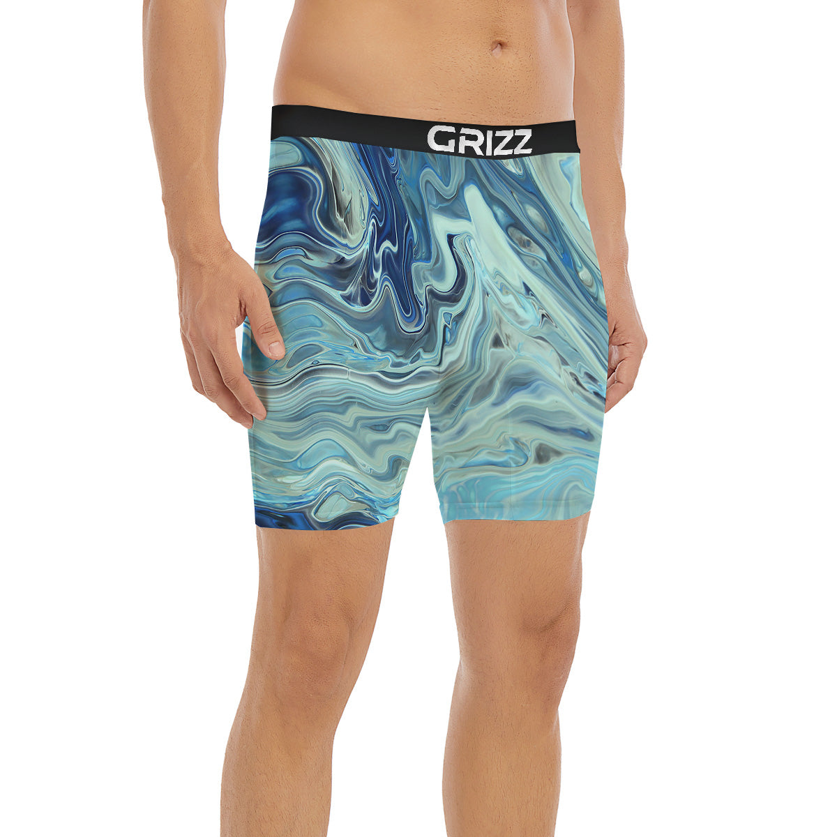 Acid Melt Blue Ocean Print Boxer Briefs-grizzshop