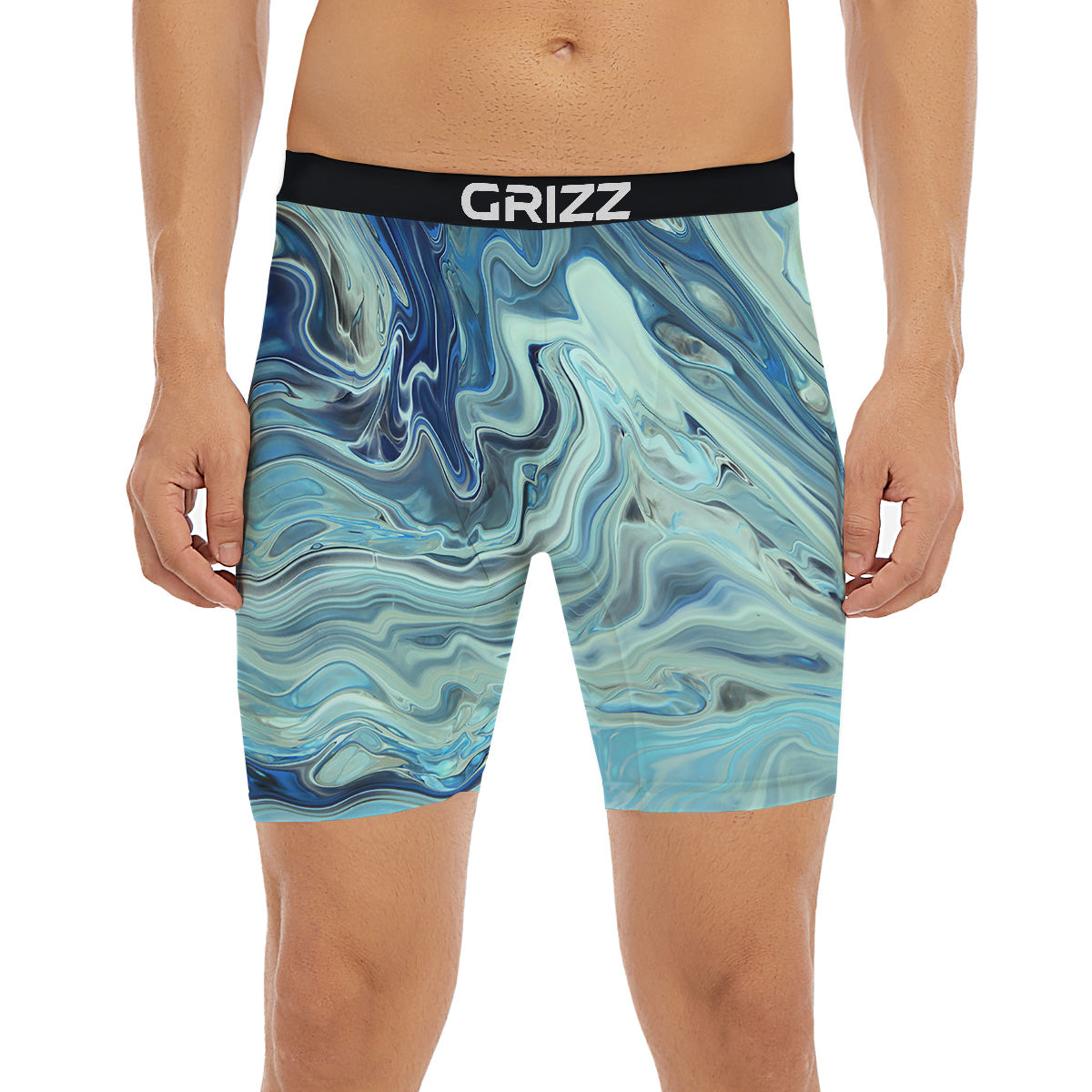 Acid Melt Blue Ocean Print Boxer Briefs-grizzshop