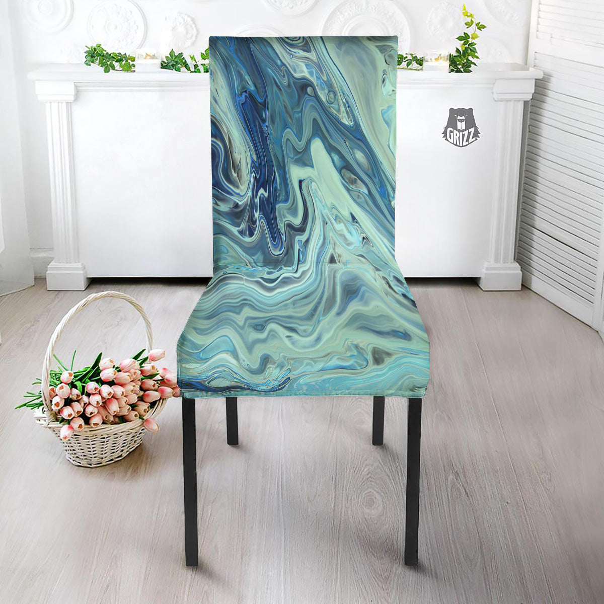 Acid Melt Blue Ocean Print Dining Chair Slipcover-grizzshop