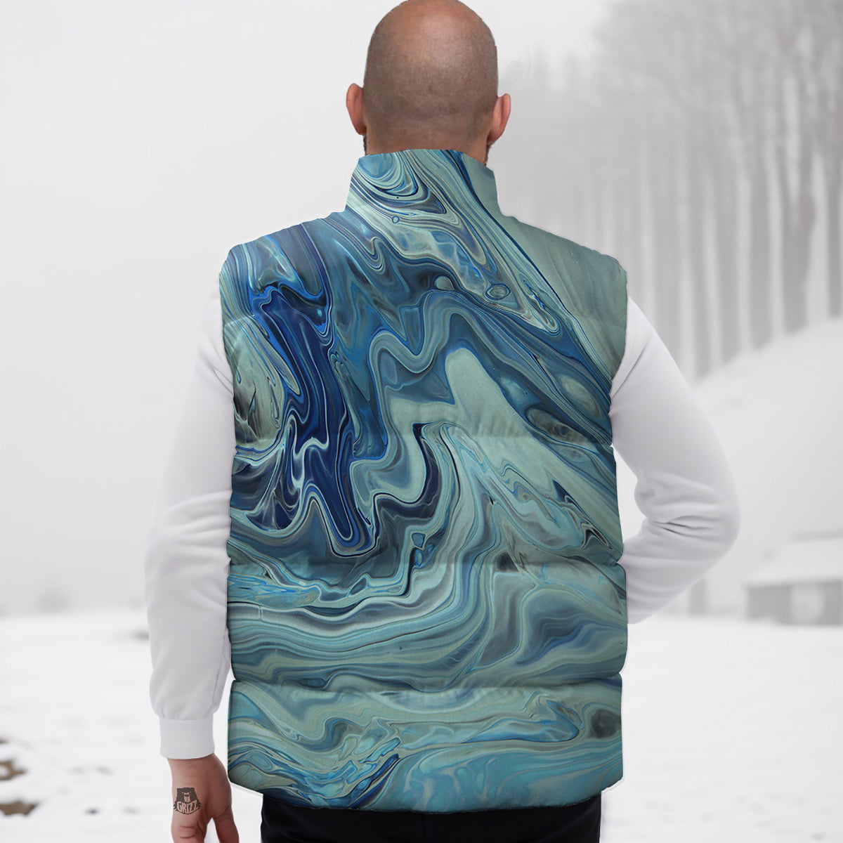 Acid Melt Blue Ocean Print Down Vest