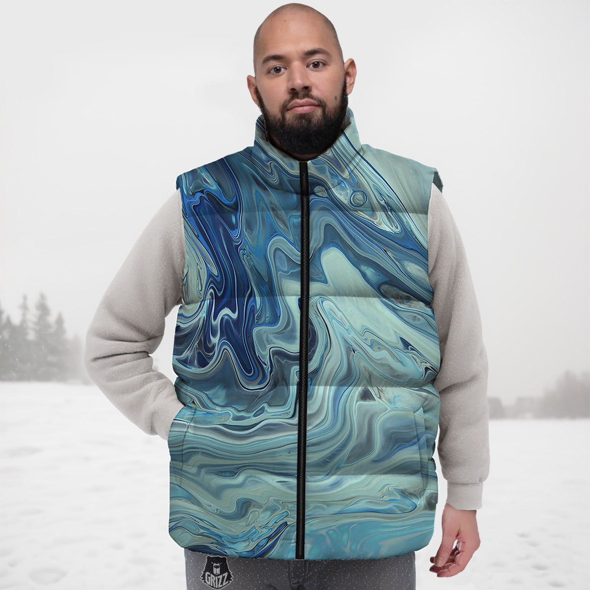 Acid Melt Blue Ocean Print Down Vest