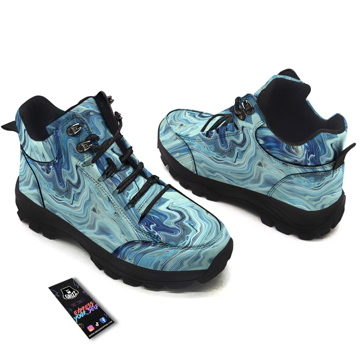 Acid Melt Blue Ocean Print Hiking Shoes-grizzshop