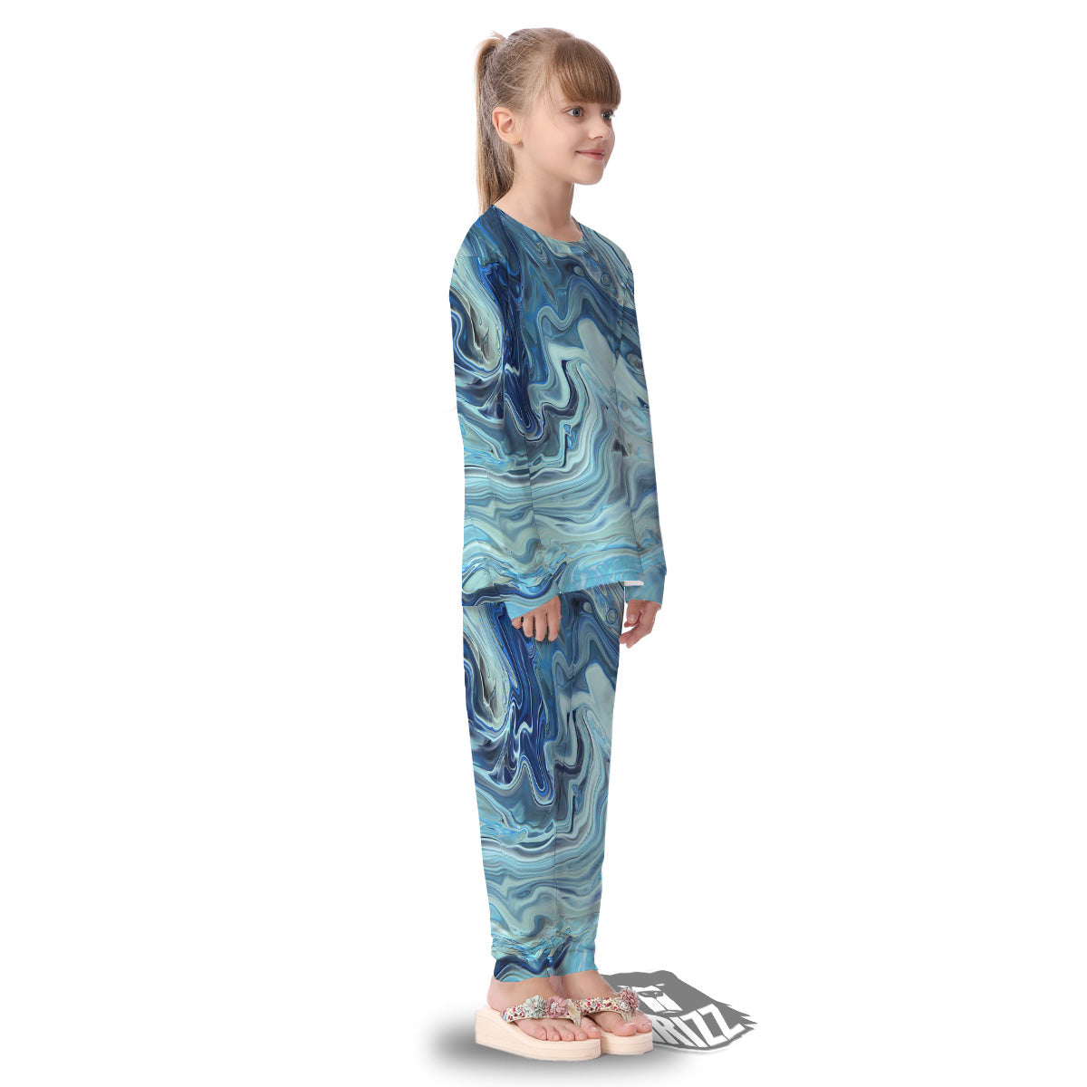 Acid Melt Blue Ocean Print Kid's Pajamas-grizzshop