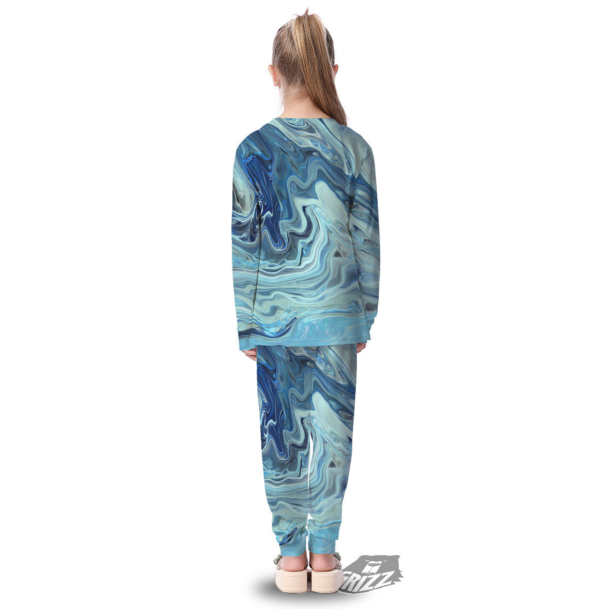 Acid Melt Blue Ocean Print Kid's Pajamas-grizzshop