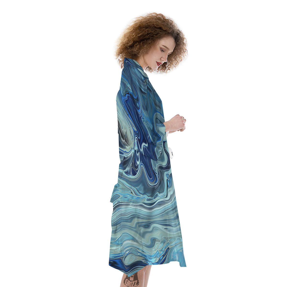 Acid Melt Blue Ocean Print Kimono-grizzshop
