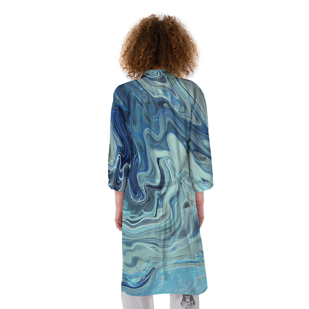 Acid Melt Blue Ocean Print Kimono-grizzshop