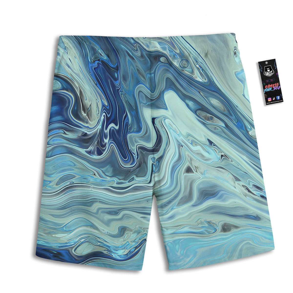 Acid Melt Blue Ocean Print Men's Athletic Shorts