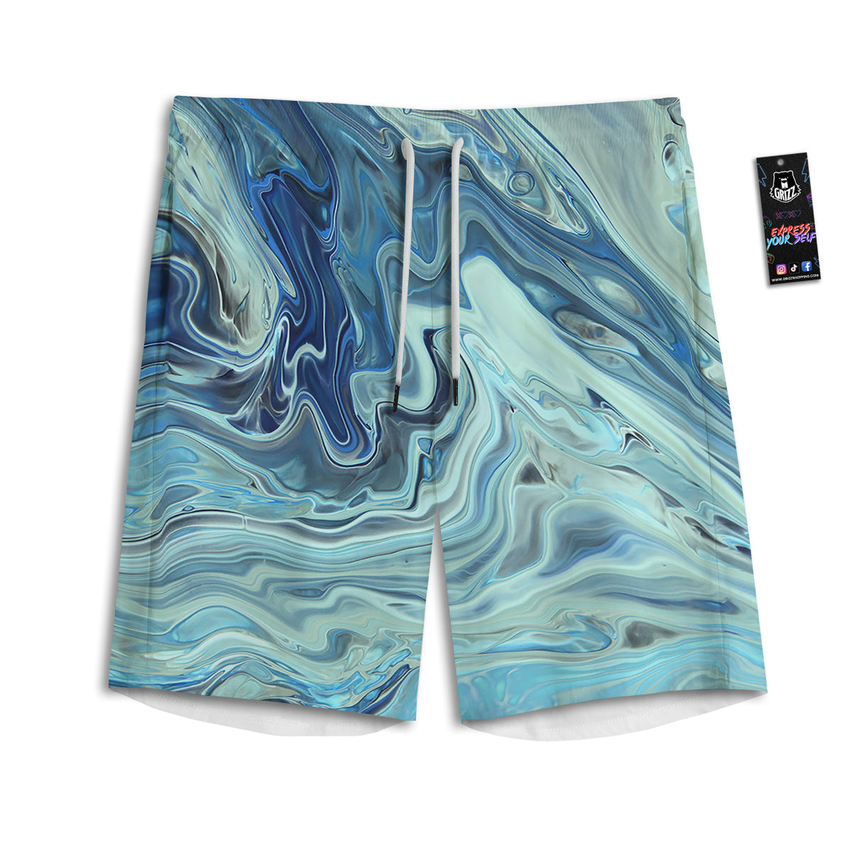 Acid Melt Blue Ocean Print Men's Athletic Shorts