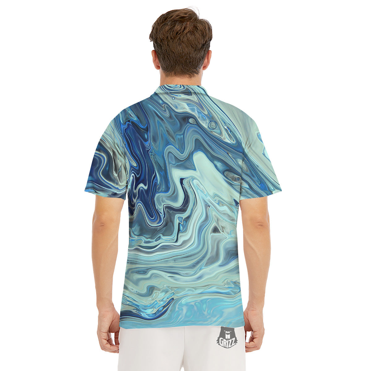 Acid Melt Blue Ocean Print Men's Golf Shirts-grizzshop
