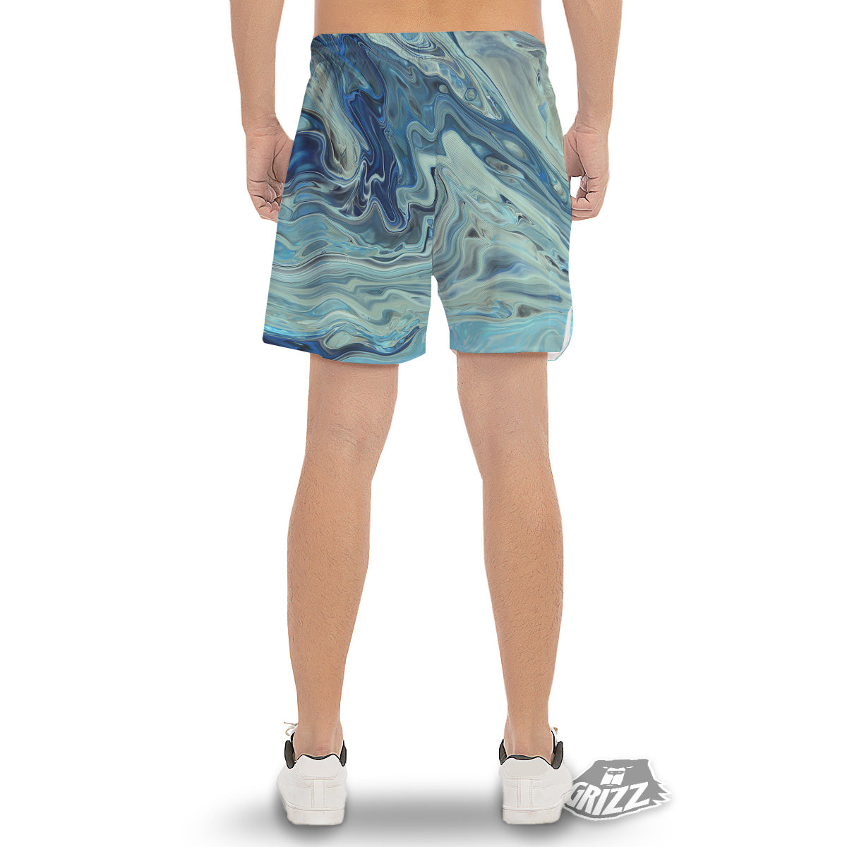Acid Melt Blue Ocean Print Men's Gym Shorts-grizzshop
