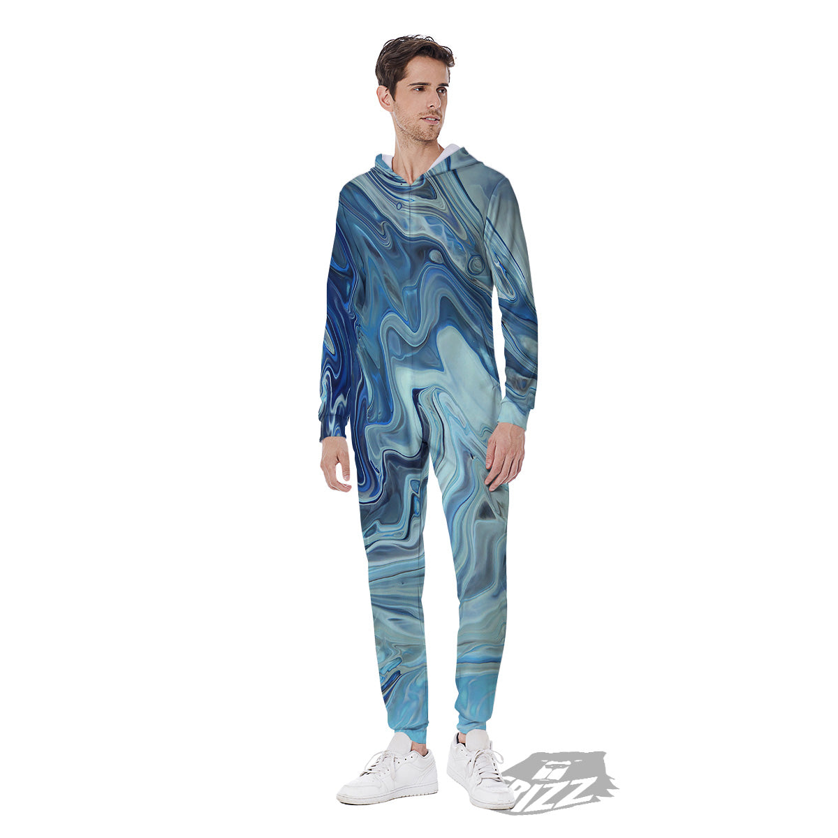 Acid Melt Blue Ocean Print Men's Jumpsuit-grizzshop