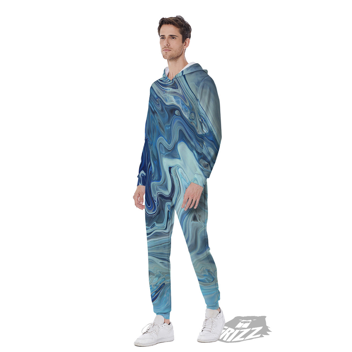 Acid Melt Blue Ocean Print Men's Jumpsuit-grizzshop