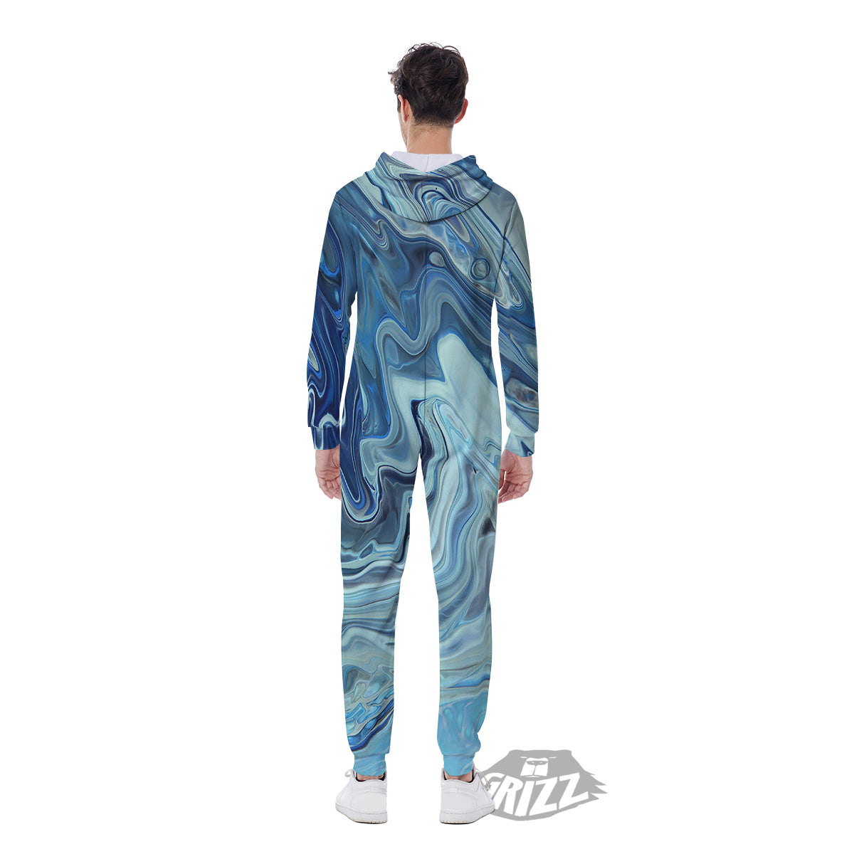 Acid Melt Blue Ocean Print Men's Jumpsuit-grizzshop