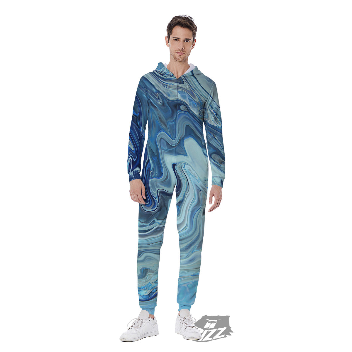 Acid Melt Blue Ocean Print Men's Jumpsuit-grizzshop