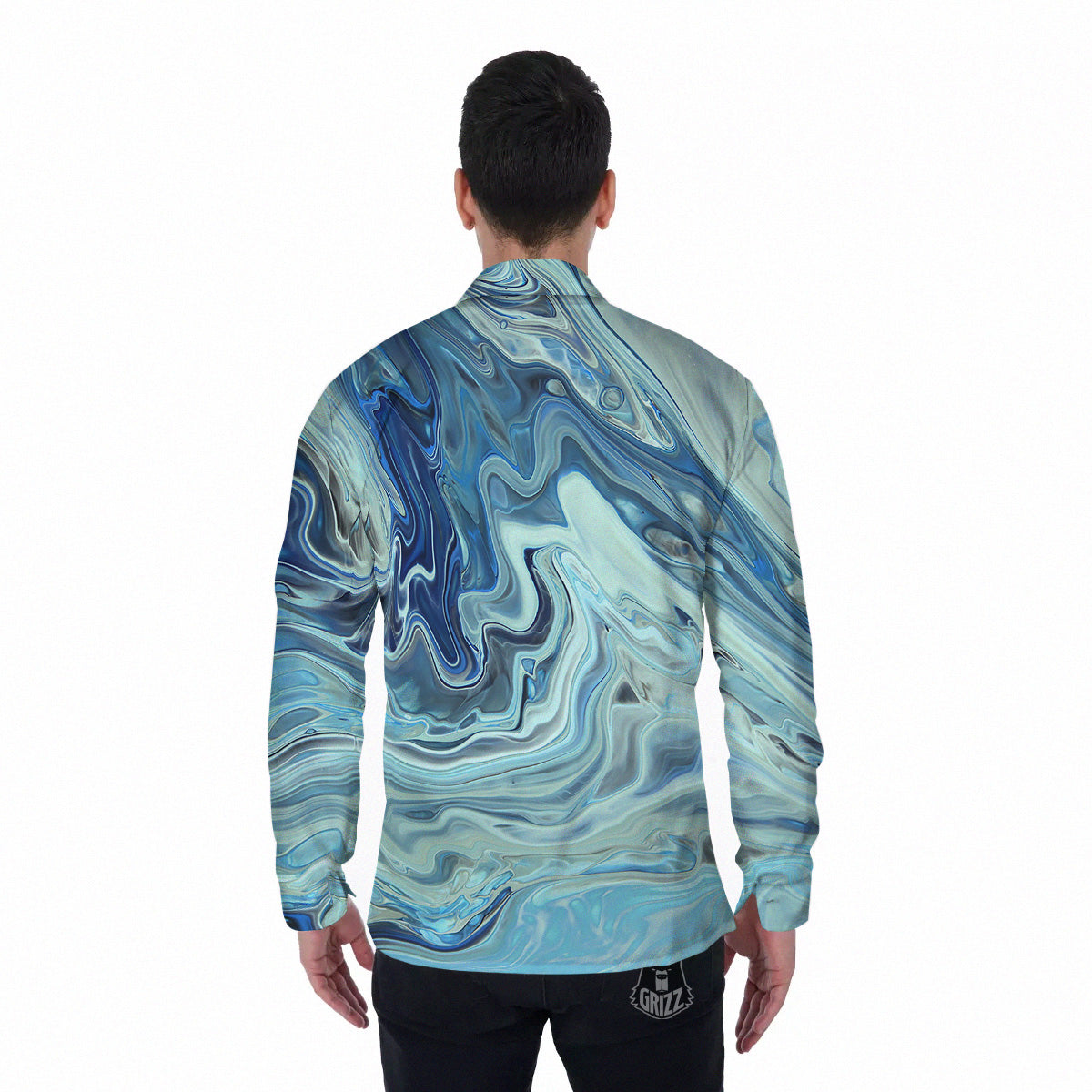 Acid Melt Blue Ocean Print Men's Long Sleeve Shirts-grizzshop