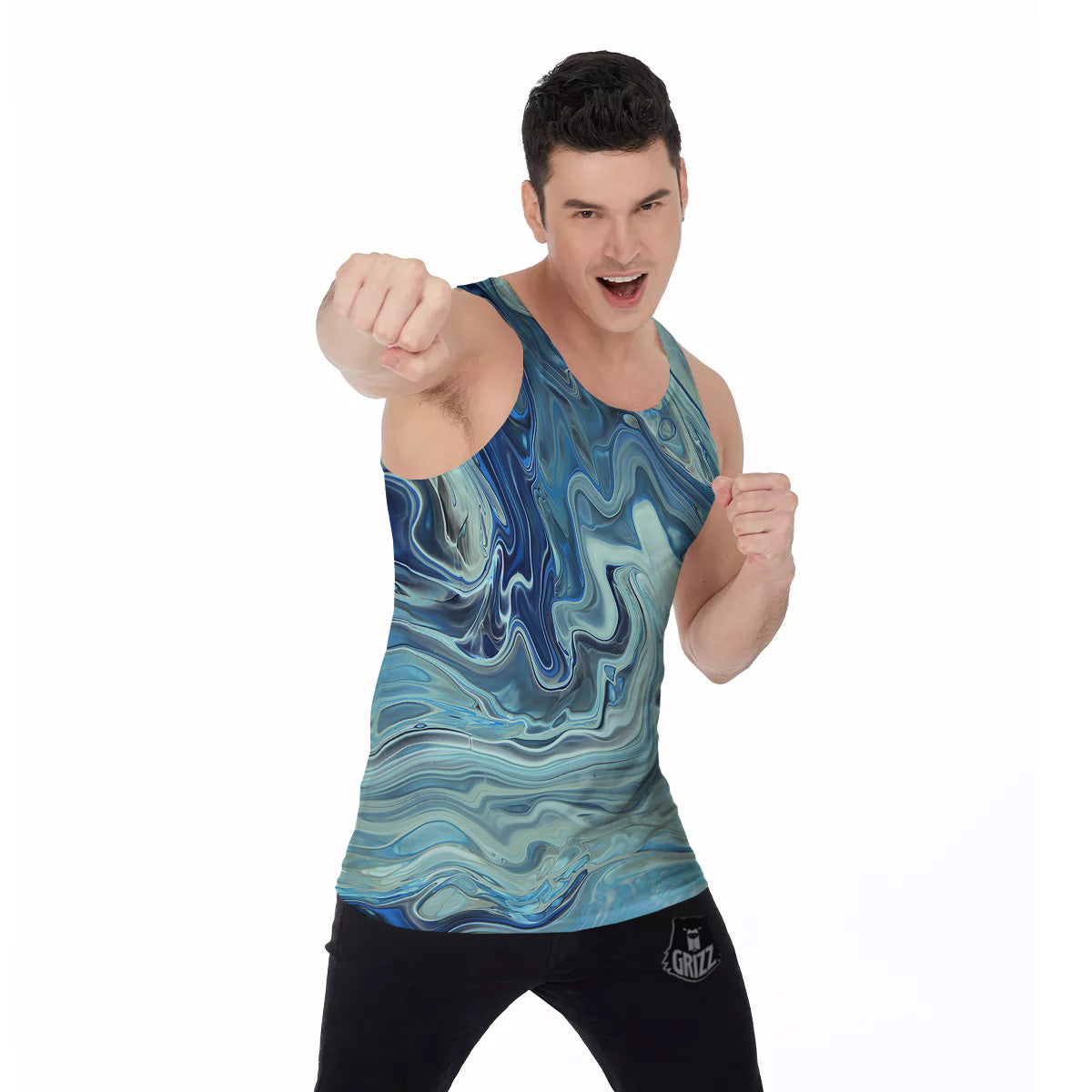 Acid Melt Blue Ocean Print Men's Tank Top-grizzshop
