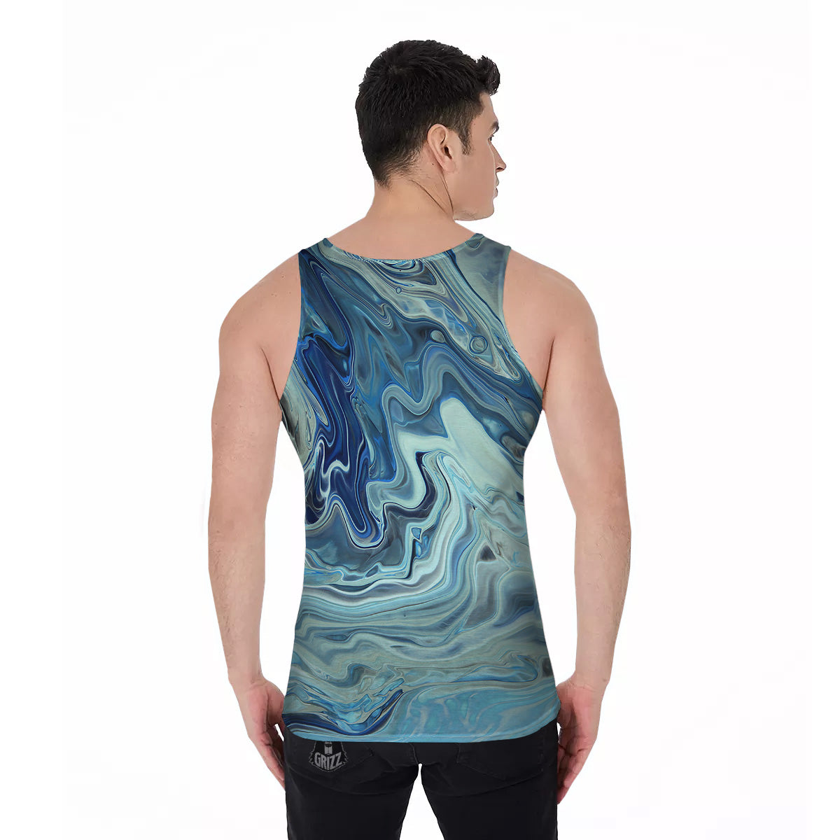 Acid Melt Blue Ocean Print Men's Tank Top-grizzshop