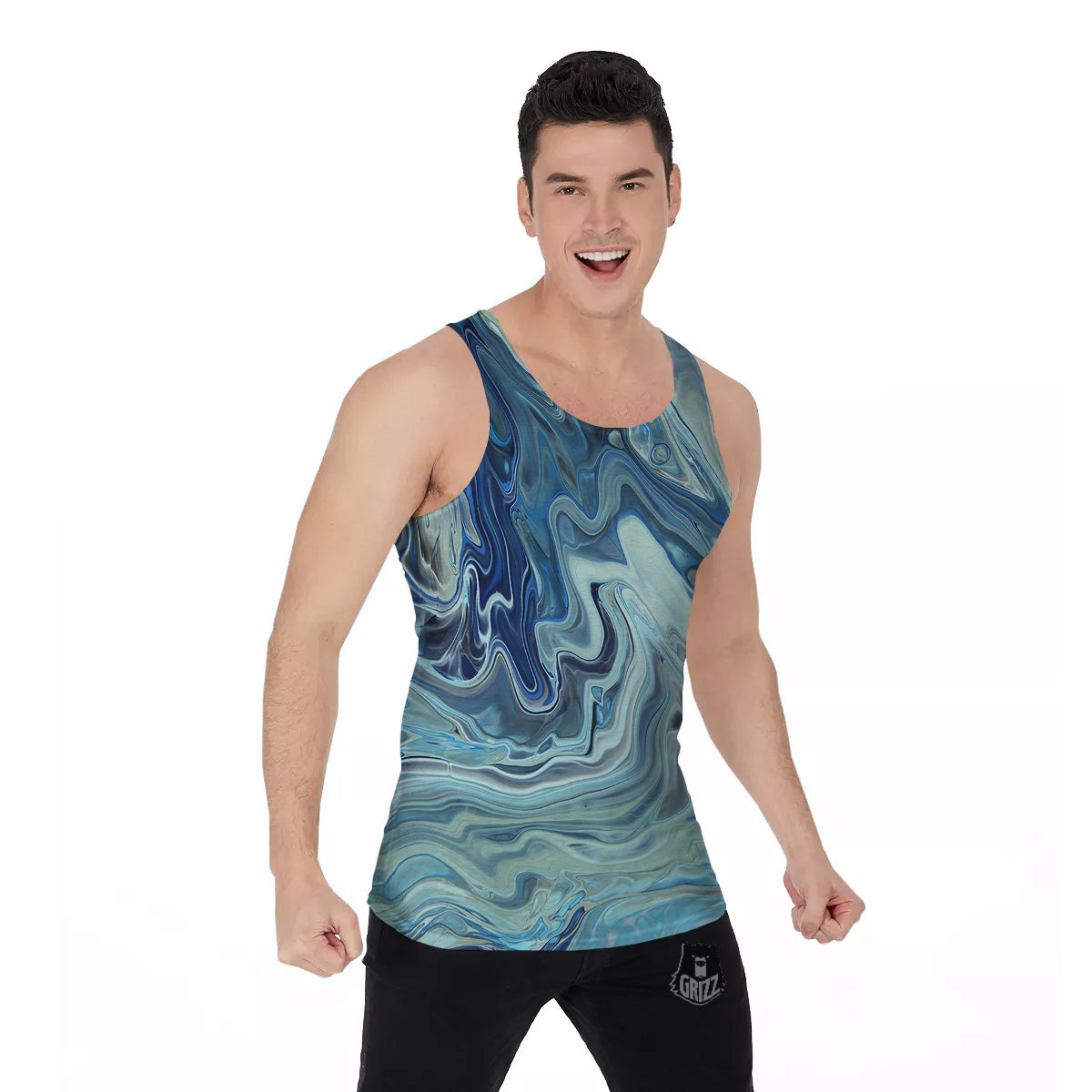 Acid Melt Blue Ocean Print Men's Tank Top-grizzshop