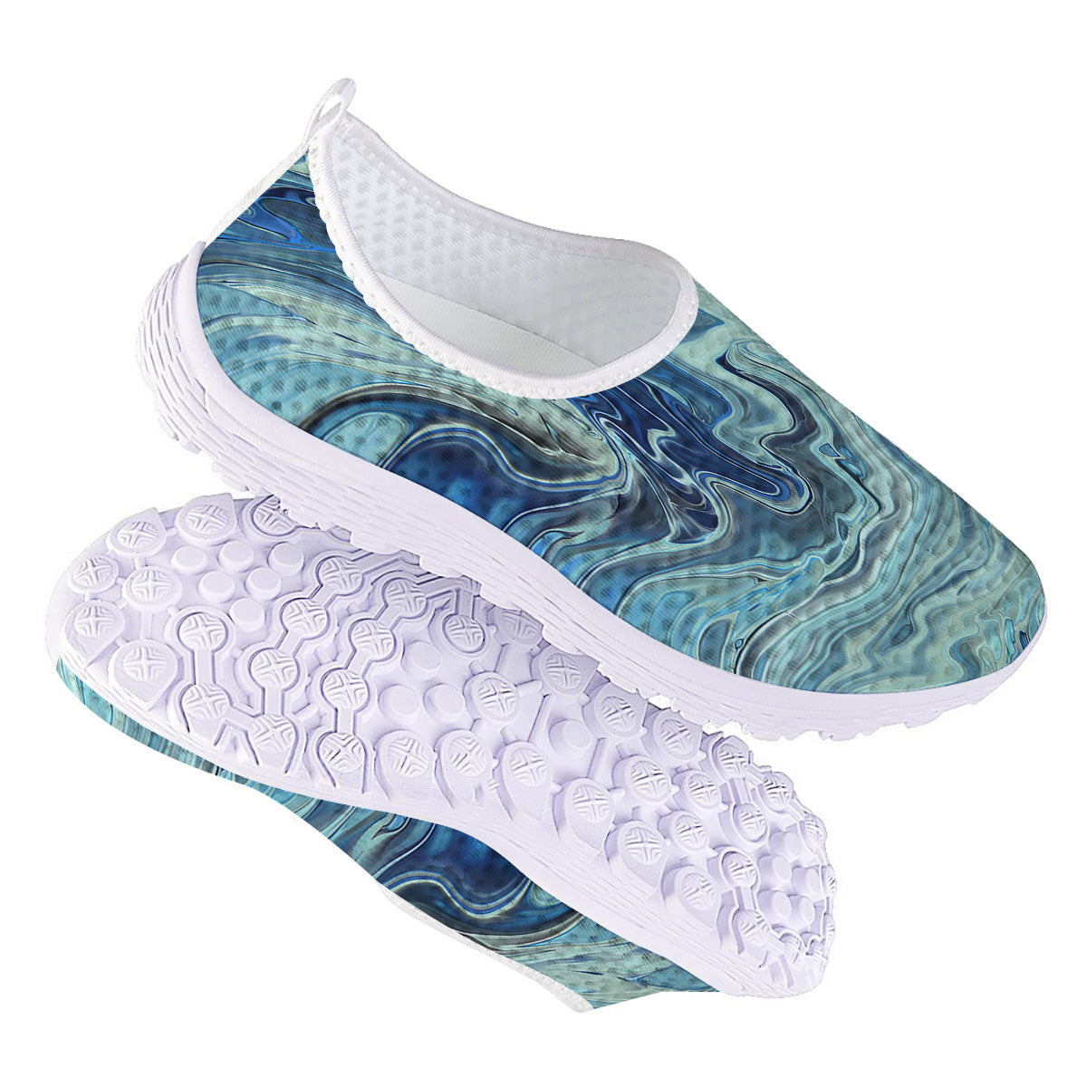 Acid Melt Blue Ocean Print Nurse Shoes-grizzshop