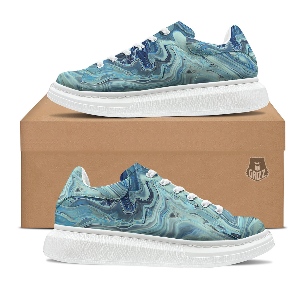 Acid Melt Blue Ocean Print Platform Shoes-grizzshop