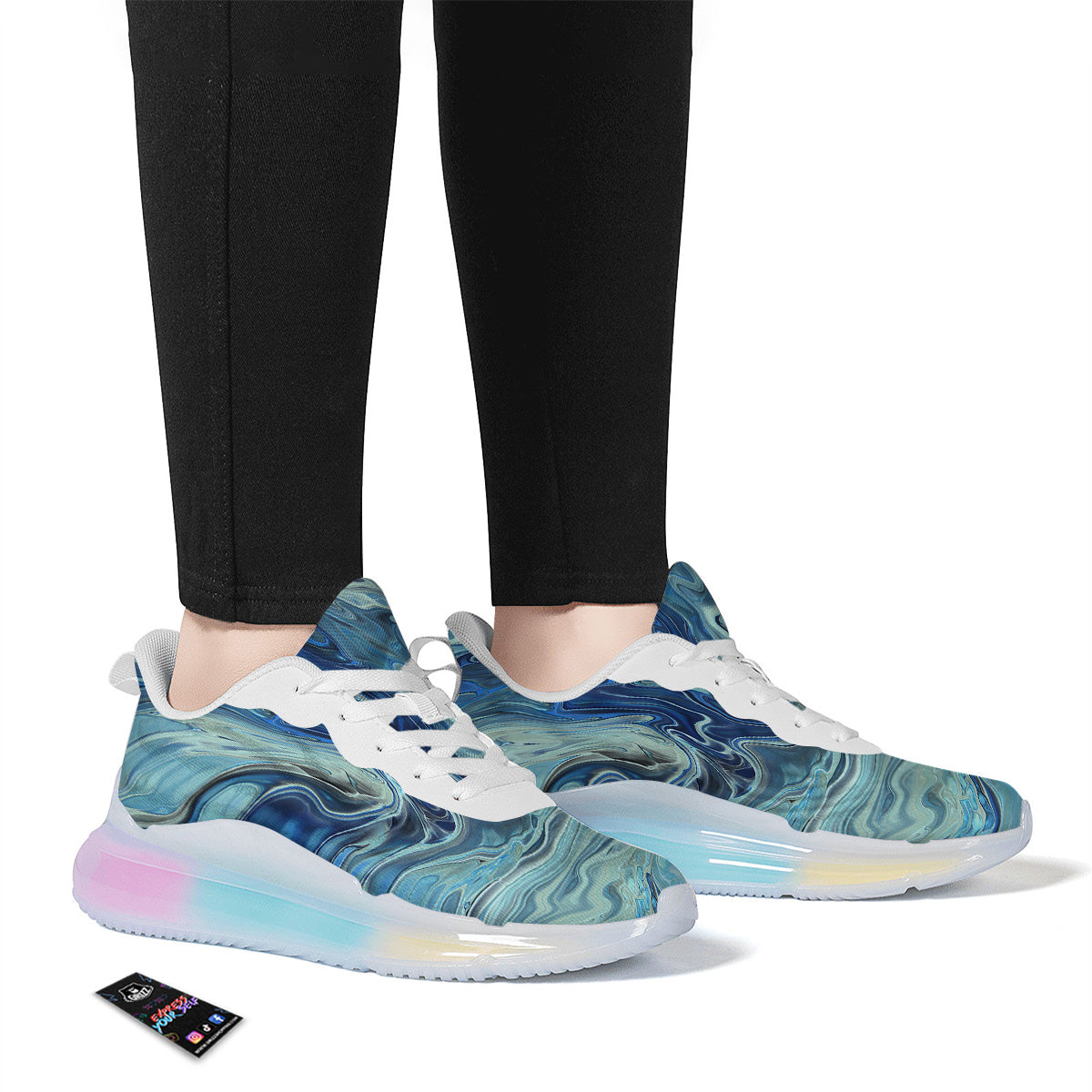 Acid Melt Blue Ocean Print Running Sneakers-grizzshop