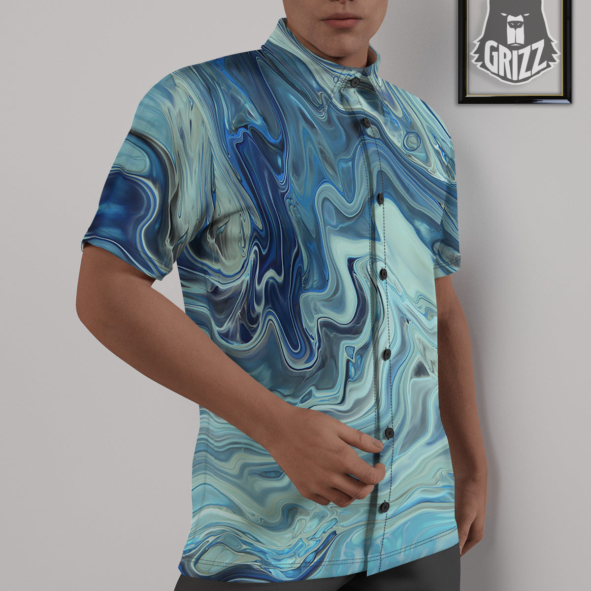 Acid Melt Blue Ocean Print Untucked Shirts-grizzshop