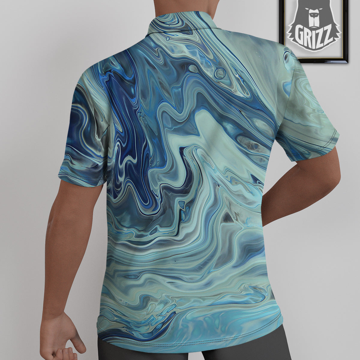 Acid Melt Blue Ocean Print Untucked Shirts-grizzshop