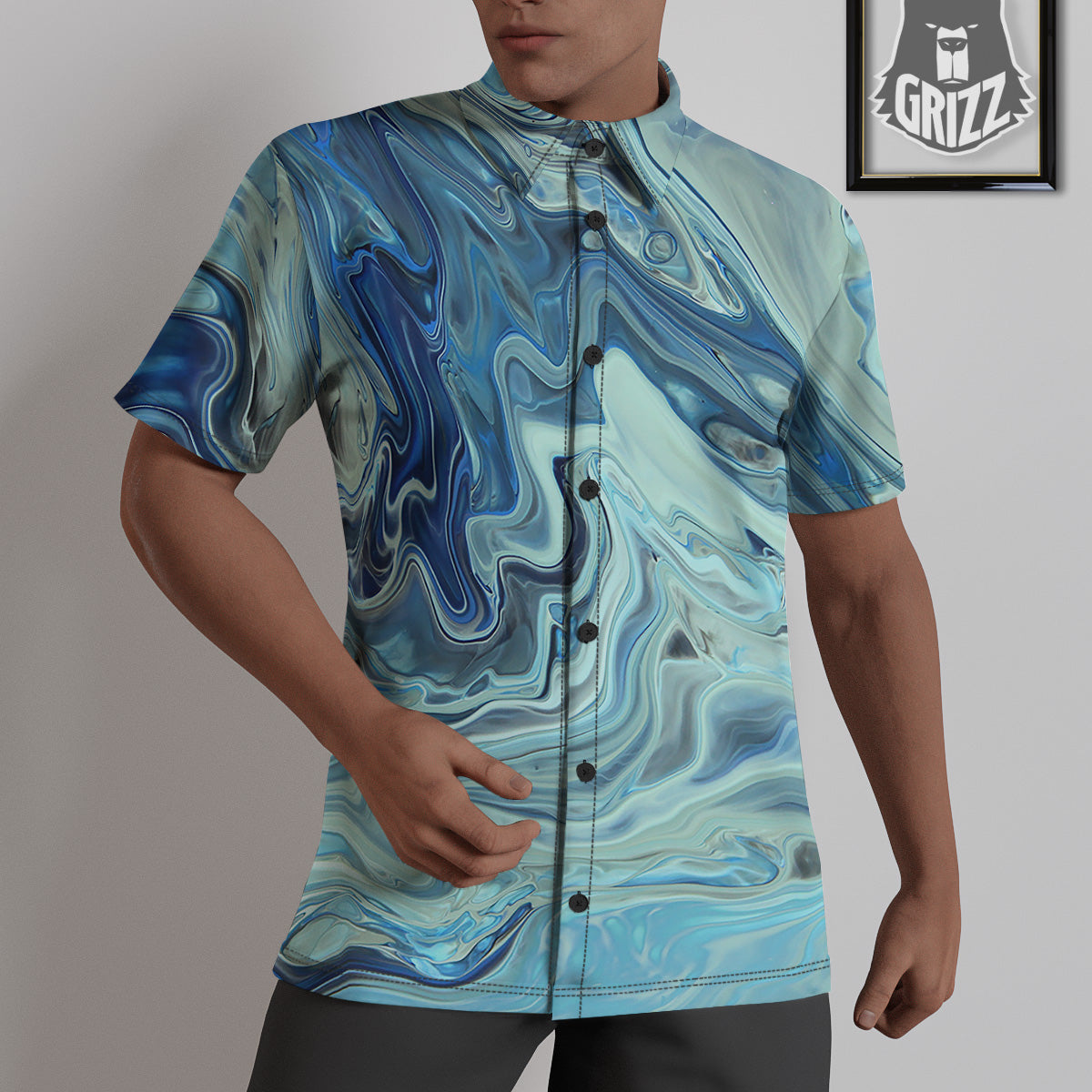Acid Melt Blue Ocean Print Untucked Shirts-grizzshop