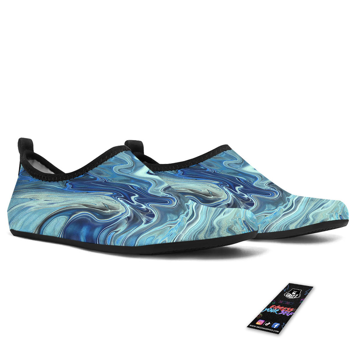 Acid Melt Blue Ocean Print Water Shoes-grizzshop