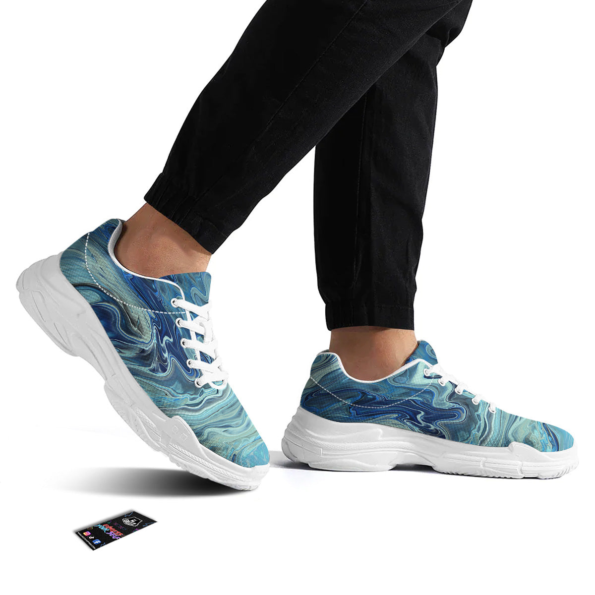 Acid Melt Blue Ocean Print White Chunky Shoes-grizzshop