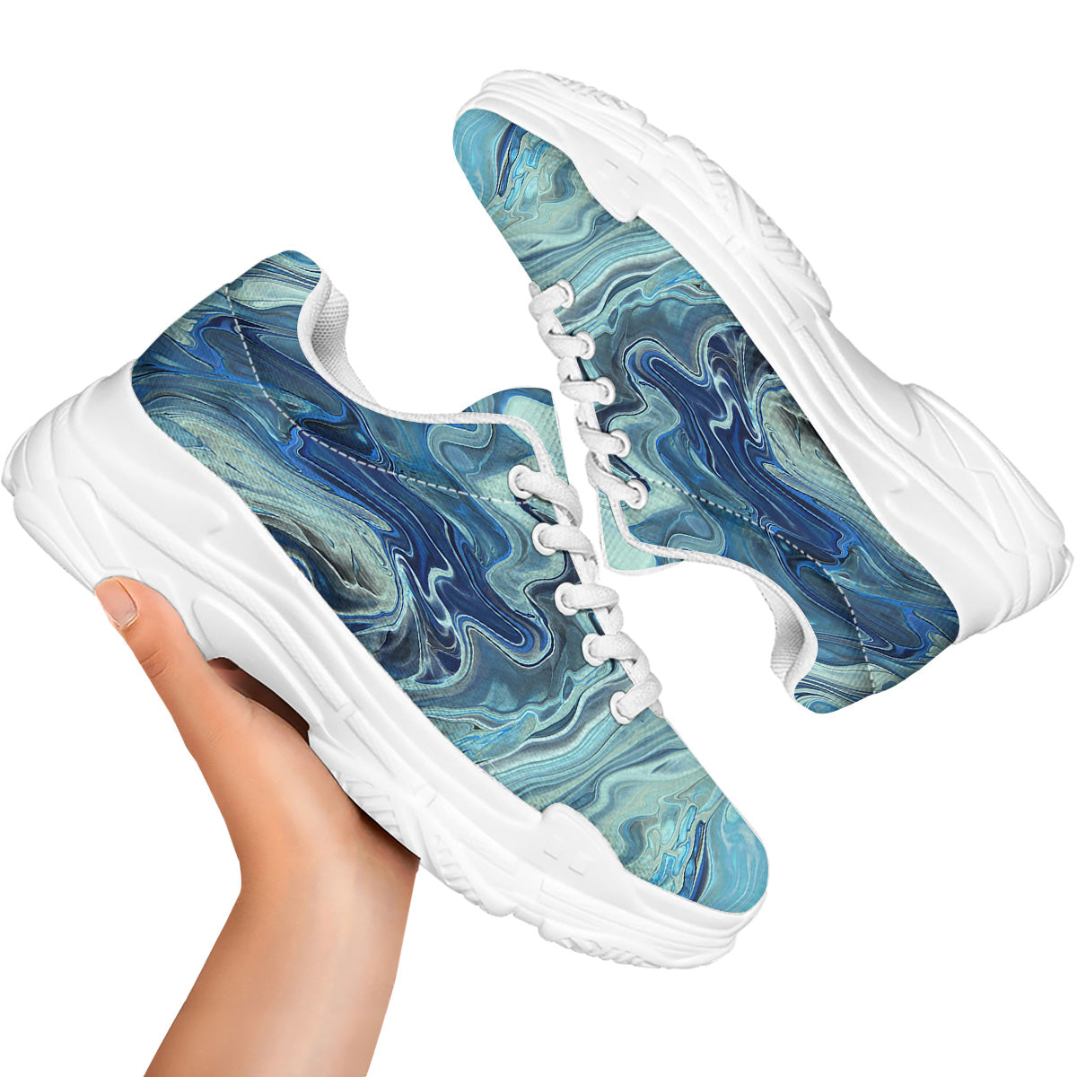 Acid Melt Blue Ocean Print White Chunky Shoes-grizzshop
